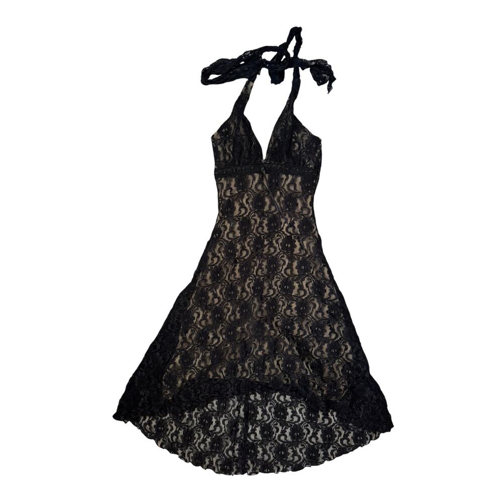 Vintage 90 Y2K MY MICHELLE Black Lace Halter Baby Doll Dress Sz Small Whimsygoth